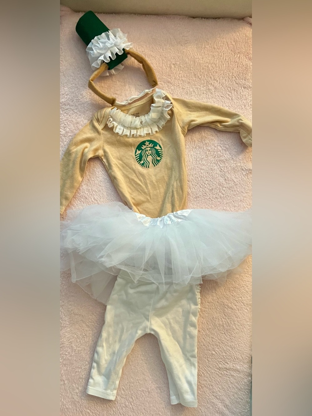 Tan & White Baby Frappuccino Tutu Costume with Green Logo 6-9 Months